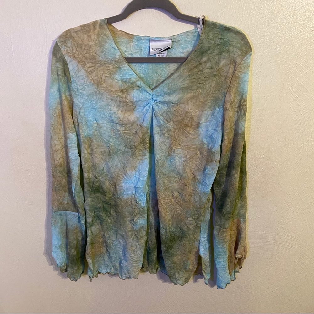 Fashion Bug Brown Blue Tie Dye Top Size XL